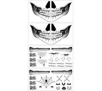 4 Sheets Halloween Tattoo Zombie Skeleton Vampire Temporary Tattoos Mouth Spider Web Face Tattoo Sticker Face Scary Halloween Make Up Devil Cosplay Face Tattoos Adults Children