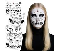 4 Sheets Halloween Temporary Face Tattoo, Scary Mouth Scars Wounds Spider Web Zombie Make-Up Spider Face Tattoo Stickers, Halloween Costume Women for Party Accessories Makeup Accessories