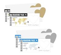 4 Sheets Holiday Scratch Card, Reveal Holiday Surprise Reveal, Personalized Diy Design, Boarding Pass Scratch Card, Comes with Envelope and Heart-Shaped Scratch Card Sticker, Black Gold, Blue Silver