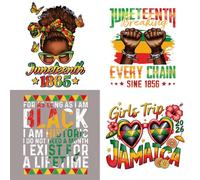 4 Sheets Juneteenth Iron on Transfers Stickers Black History Heat Transfer Vinyl Patches 1865 Liberation Day Black Girls Letter Freedom Fist Design Iron on Decals for T-Shirt Hoodies DIY Decorations