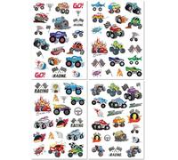 4 Sheets Kids' Temporary Temporary Tattoo Stickers For Boys Cartoon Off Road Vehicles Racing Cars Flags And Other Vehicles