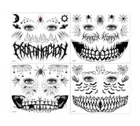4 Sheets Scary Temporary Face Tattoos Halloween Skull Face Tattoo Zombie Witch Makeup Kit for Women Men Adults Children Masquerade Party Makeup (B)