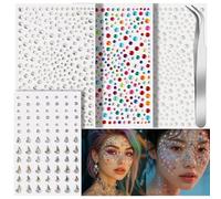 4 Sheets Self Adhesive Face Gems and Pearl Rhinestones with Tweezer - Stick On Glitter Crystals in Mixed Shapes and Sizes for Face, Hair, Eye Makeup, Nail Art, Festival Body Art and DIY Crafts