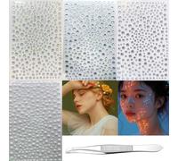 4 Sheets Self Adhesive Face Gems with Tweezer - Pearl, Clear and Holographic Rhinestone Stickers in Multi-Sizes for Festival Makeup, Hair, Nails, Craft and DIY Decoration Kit (01Multi)