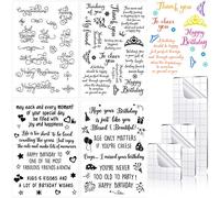 4 Sheets Sentiments Rubber Clear Stamps Set Decorative Clear Stamps for Card Making and 3 Pc Acrylic Stamp Blocks with Grid Line Happy Clear Birthday Stamps Rubber Stamping Craft Supplies for DIY