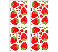 4 Sheets Strawberry Wall Decals, Waterproof Strawberry Wall Stickers Removable Fruit Wall Decals for Bedroom Kitchen Dining Room Decorations(92pcs in Total)