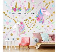 4 Sheets Unicorn Wall Decals Stickers for Girls Room,Large Size Unicorn Wall Sticker Decor for Gilrs Kids Bedroom Birthday Party…