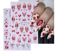 4 Sheets Valentine Nail Stickers Heart Decals 3D Self-Adhesive Love Tree Rose Design Valentines Art Decoration Supplie Acrylic Nails for Women