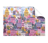 4 Sheets Vintage Pink French Paris Eiffel Tower Wrapping Paper,White Kraft Gift Wrap Paper Retro Hot Air Balloon Street View Pattern Folded Flat for Kids Bridal Shower Wedding Birthday Party Gift Wrap
