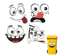 4 Sheets Wheelie Bin Stickers Adhesive Cartoon Expressions Dustbin Decal Decorative Wall Stickers Eyes and Mouth DIY Large Decal for Fridge Bins Wall, Indoor Outdoor(Cute Style)