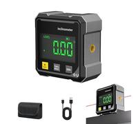 4-Side Magnetic Digital Angle Gauge, 4-Side Magnetic Digital Angle Gauge with Laser, Rechargeable Nivel Digital Protractor with Slope Percentage Woodworking Measuring Tool (Black)
