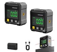 4-Side Magnetic Digital Angle Gauge, 4-Side Magnetic Digital Angle Gauge with Laser, Rechargeable Nivel Digital Protractor with Slope Percentage Woodworking Measuring Tool (Black + Black)