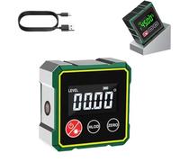 4-Side Magnetic Digital Angle Gauge, Backlit LCD Inclinometer Protractor with USB Charging, Precision Angle Finder Tool for Woodworking, Table Saw & Construction (Two Sided Magnet, Green)