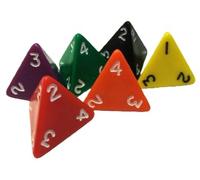 4-Sided Dice Set, Mixed Colours, Pack of 6, D4 Gaming Dice