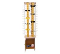 4-Sided Floor Standing Eyeglass Display Rack, 144 Pairs Glasses Storage Display Stand 360° Rotating with Storage Cabinet & Wheels for Eyewear Store Retail Exhibition(Yellow Wood) (Yellow Woo