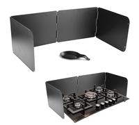 4 Sided Grease Splatter Guard, Stainless Steel Oil Splatter Screens Shield Guard Grease Backsplash Guard Folding Splash Guard with Silicone Spoon Rest Back Proof for Cooking & Stove (Black)