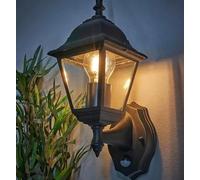 4-Sided Traditional Black Wall Lantern Outdoor Security Light with PIR Movement Sensor Plus Free LED Bulb