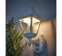 4-Sided Traditional White Wall Lantern Security Light With Dusk-Til-Dawn Sensor + Free Led Bulb