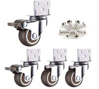 4 Silent Rubber Swivel Wheels for Cribs, L-Bracket Mount, 65kg Load Capacity, Ball Bearings, Set of 4 with Screws (50mm, 2 with Brakes) - Furniture Moving Casters