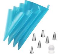 4 Silicone Piping Bags Washable and Reusable with Coupler with 6 Stainless Steel Nozzles, Professional Nozzles, for Decorating Cakes, Sweets and Cupcakes