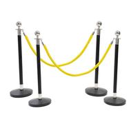 4 Silver Finish Black Stanchion Poles with 2 Yellow Gold Velvet Ropes - Stainless Steel Queue Barrier Set for Events, Hotels, Theatres & Crowd Control