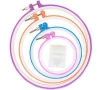 4 Sizes Colorful Round Embroidery Hoop Set Plastic Circle Cross Stitch Hoop Rings for DIY Craft Sewing,Including 16pcs Gold Eye Sewing Needles,LAMXD Embroidery Hoop(Random Color)