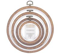4 Sizes Imitated Wood Display Round Embroidery Hoop Set Plastic Circle Cross Stitch Hoop Rings for DIY Craft Sewing,Including 16pcs Gold Eye Sewing Needles