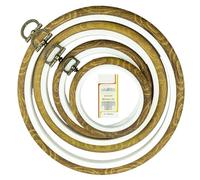 4 Sizes Imitated Wood Display Round Embroidery Hoop Set with 16pcs Gold Eye Sewing Needles, Plastic Circle Cross Stitch Hoop Rings Circle Embroidery Hoops Kits for DIY Art Craft Sewing and Hanging