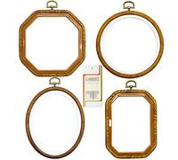 4 Sizes Imitated Wood Multiple Shapes Embroidery Hoop Set Plastic Circle Cross Stitch Hoop Rings for DIY Craft Sewing,Including 16pcs Gold Eye Sewing Needles