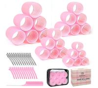 4 Sizes Self-Grip Hair Rollers Set with Clips - 4 Sizes for Long, Short Hair & Bangs (25mm, 36mm, 48mm, 60mm), (Pink, 4 Sizes)
