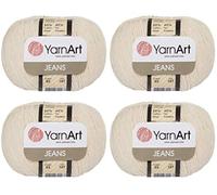 4 Skeins YarnArt Jeans 55% Cotton 45% Acrylic Yarn Blend Thread Crochet Hand Knitting Art Lot of 4skn 200 gr 696 yds (5-Light Beige)