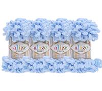 4 skn/Ball Alize Puffy Baby Big Loop Blanket Yarn 100% Micropolyester Soft Yarn 400gr 39.3 yds (183-Light Blue)