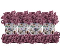 4 skn/Ball Alize Puffy Baby Big Loop Blanket Yarn 100% Micropolyester Soft Yarn 400gr 39.3 yds (28-Rose)