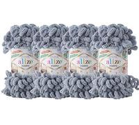 4 skn/Ball Alize Puffy Baby Big Loop Blanket Yarn 100% Micropolyester Soft Yarn 400gr 39.3 yds (428-Medium Grey)