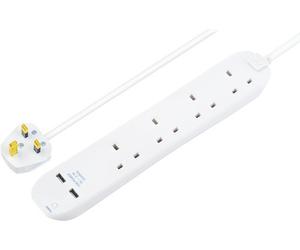 4 Skt 1M 13A Ext Lead + Ind + 2 X 2.1A Usb White BFNU110N-MP