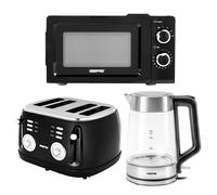 Geepas Electric Kettle 4 Slice Bread Toaster & Microwave Kitchen Set | 3000W 1.7L Illuminating Glass Kettle | 1500W Toaster with 6 Level Browning Control | 700W Solo Manual Dial Microwave 20L