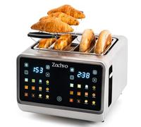 ZACHVO 4 Slice Toaster with Independent Dual Controls & Extra-Wide 1.45" Slots - Smart Touchscreen Toaster with 6 Browning Levels, Auto Shutoff, Defrost & Reheat, Sandwich Clip & Warming Rack