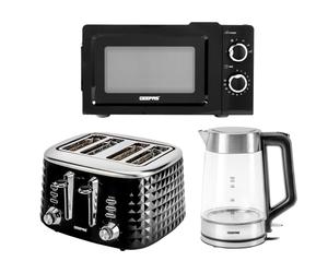 (4 Slice Textured Toaster) Geepas Illuminating Kettle, Toaster and 20L Mini Microwave Oven Set