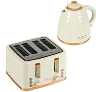 HOMCOM Kettle and Toaster Sets, 3000W 1.7L Rapid Boil Kettle & 4 Slice Toaster with 7 Browning Controls, Defrost, Reheat and Crumb Tray, UK Otter Thermostat, Beige