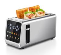 4 Slice Toaster, 1450W Digital Smart Toaster with Extra Long Slots & Large LCD Display, 6 Browning Levels & 5 Bread Modes for Family Breakfast, Stainless Steel Body with UK 3-Pin Plug, Silver
