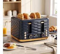 HOMCOM Toaster with 4 Slot, 7 Browning Levels, 1860W, Ripple, Dark Blue