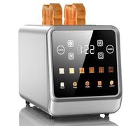 4 slice toaster, stainless steel bagel toaster with memory function, single slot technology, timer, reheat, defrost, 2 wide slots for 5 types of bread and