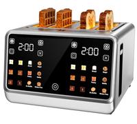 4 Slice Toaster Wide Slot- Dual Digital TouchScreen & Independent Control Panel | Single-Slot Tech Timer/Reheat/Defrost for Bagels Bread | 1800W Stainless Steel 6 Toast Types & Shade Settings