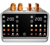 4 Slice Toaster Wide Slot- Dual Digital TouchScreen & Independent Control Panel | Single-Slot Tech Timer/Reheat/Defrost for Bagels Bread | 1800W Stainless Steel 6 Toast Types & Shade Settings