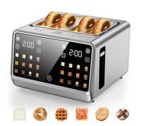 4 Slice Touch Screen Toaster, Dual Control Smart Digital Touch Screen, Stainless Steel, 6 Types & Toast Levels Include Bread, Bagel, with Function