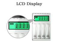 4-Slot LCD Display Battery Charger for Aa/AAA Nicd Rechargeable Batteries 1.2v USB-Powered with Auto-Stop Trickle Charging Compact Mobile Format for Home Office(White)