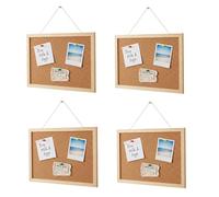 4 Small Cork Notice Pin Memo Board with 2 Pushpins and Hanging Thread - Wall Hanging Bulletin Board for Office, Classroom or Home Classic Wooden Frame - Message Reminder Board - 28.5cm x 21.5cm
