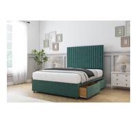 (4' Small Double, Emerald) Comfort Denver Plush Divan Bed Base 2 Drawers Same Side 54" Floor Standing Headboard
