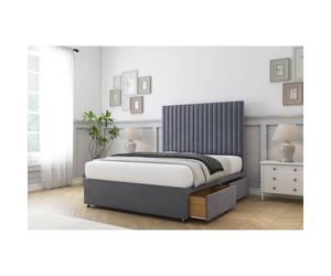 (4' Small Double, Steel) Comfort Denver Plush Divan Bed Base 2 Drawers Foot-End 54" Floor Standing Headboard
