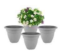 4 Small Grey Round Plant Pot 20cm Plastic Bell Planter Flower Pot